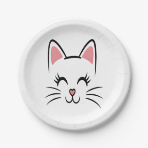 Cat Face Whiskers Print Love Halloween Paper Plate