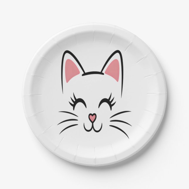 Cat Face Whiskers Print Love Halloween Paper Plate (Front)