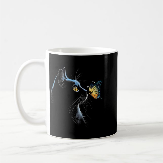Cat Face - With Butterfly Coffee Mug (Left)