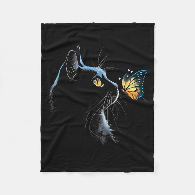 Cat Face - With Butterfly Fleece Blanket (Front)