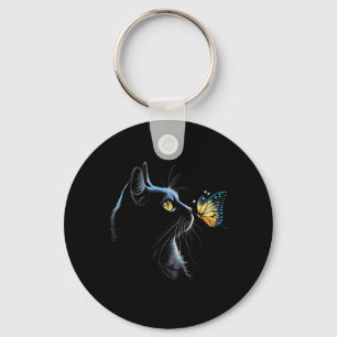 Cat Face - With Butterfly Key Ring