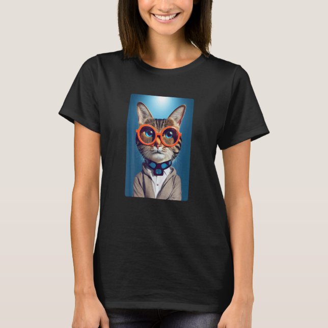 Cat Face With Funky Glasses Retro Nerd Cat T-Shirt (Front)