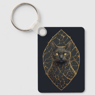 Cat Face With Golden Cracks Decorative Accent 🐾 Key Ring