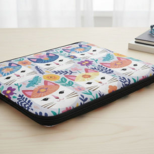 Cat Faces And Flowers Laptop Sleeve