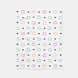Cat Faces and Hearts Cute Cat Theme for Kids Fleece Blanket