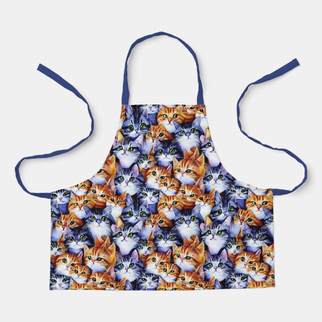 Cat faces cartoon print collage grey ginger kitten apron (Front)