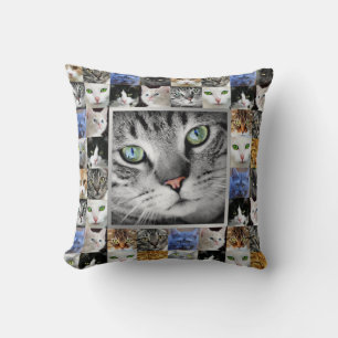 Cat Faces Collage Photo Template Cushion