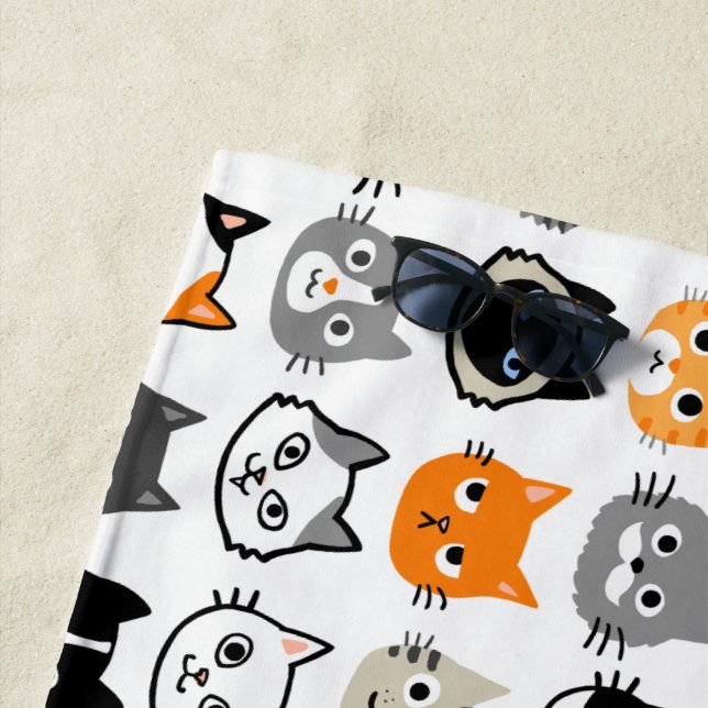 Cat Faces | Cute, Funny and Annoyed Cats Beach Towel (In Situ)