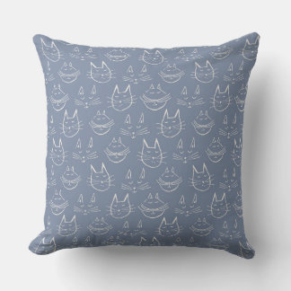 Cat Faces Denim Blue Cushion