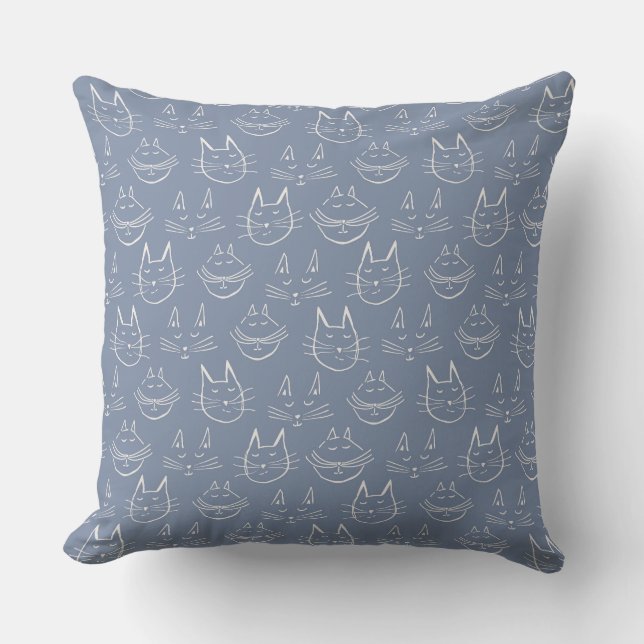 Cat Faces Denim Blue Cushion (Front)