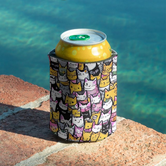Cat faces doodle comic print pattern feline pets can cooler (In Situ Pool)