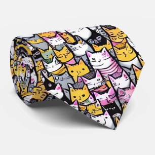 Cat faces doodle feline pets kitties monogram  tie