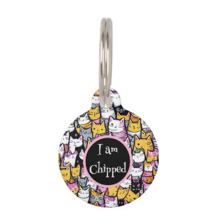 Cat faces doodle pattern feline pets monogram fun pet tag