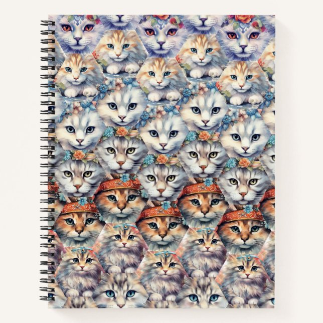 Cat faces Hexagon Pattern Notebook (Front)