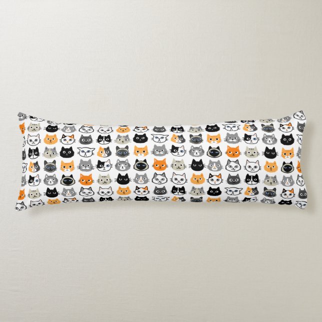 Cat Faces Pattern | Cool Kitty Cat Lover's Body Cushion (Front)