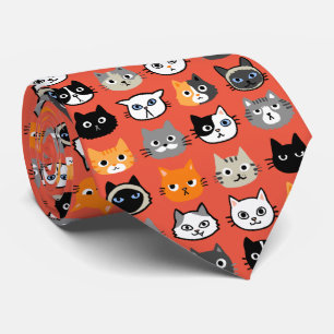 Cat Faces Pattern   Cool Kitty Cat Lover's Red Tie