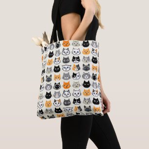 Cat Faces Pattern Cool Kitty Cat Lover's Tote Bag