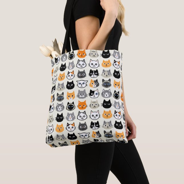 Cat Faces Pattern | Cool Kitty Cat Lover's Tote Bag (Close Up)