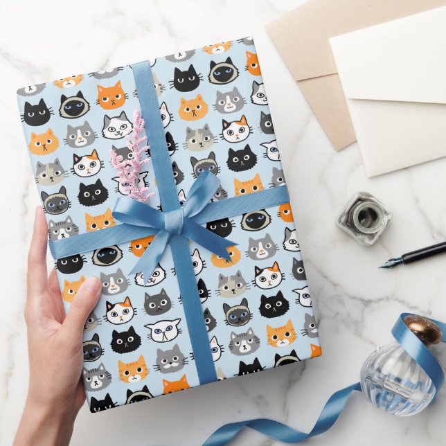 Cat Faces Pattern | Cool Kitty Cat Lover's Wrapping Paper (Gifting)