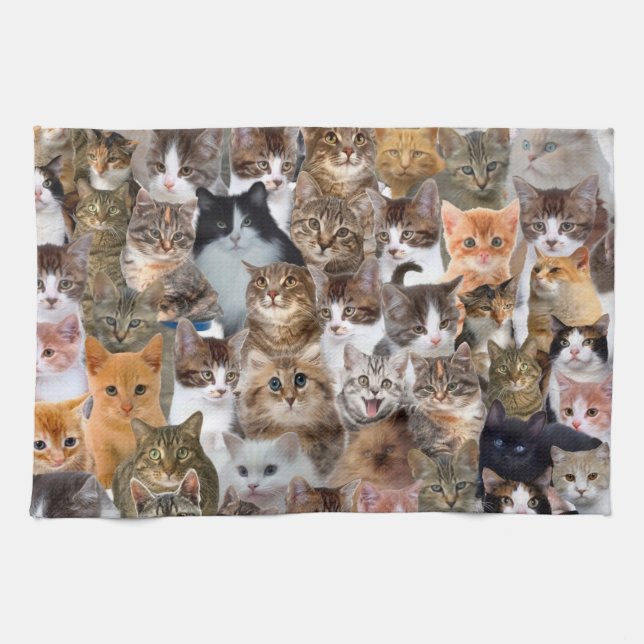 Cat Faces Pattern Tea Towel (Horizontal)