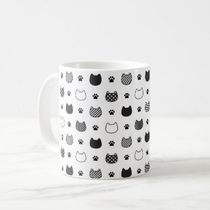 Cat Faces & Paws Mug – Black & White