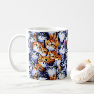 Cat faces print cartoon collage pattern cute coffee mug