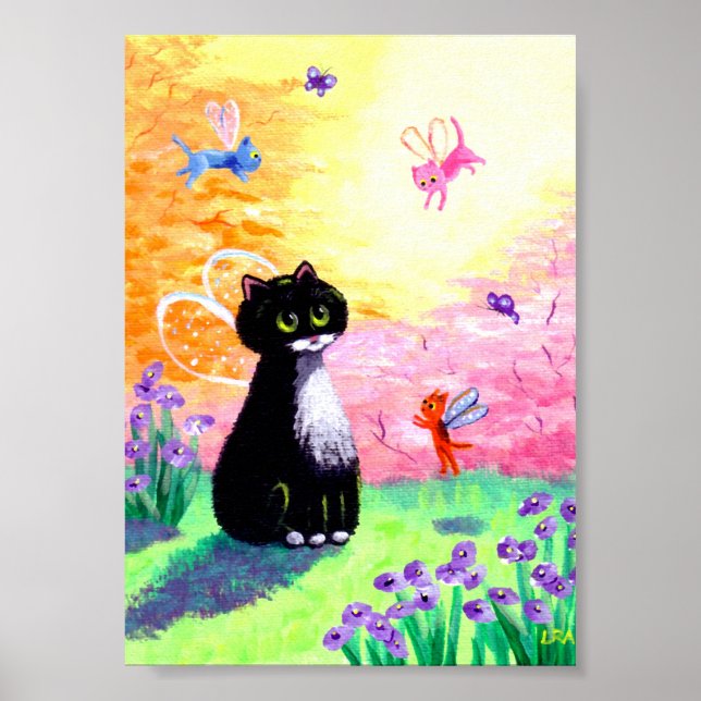 Cat Fairies Angels Tuxedo Black Creationarts Poster (Front)