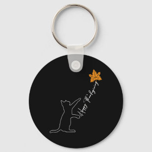 Cat Fall Leaf Balloon Thanksgiving Day Cute Kitten Key Ring