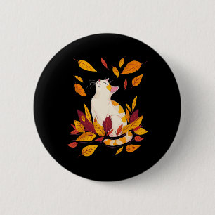 Cat Fall Leaf Tree Hello Autumn Thanksgiving  6 Cm Round Badge