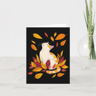 Cat Fall Leaf Tree Hello Autumn Thanksgiving Card
