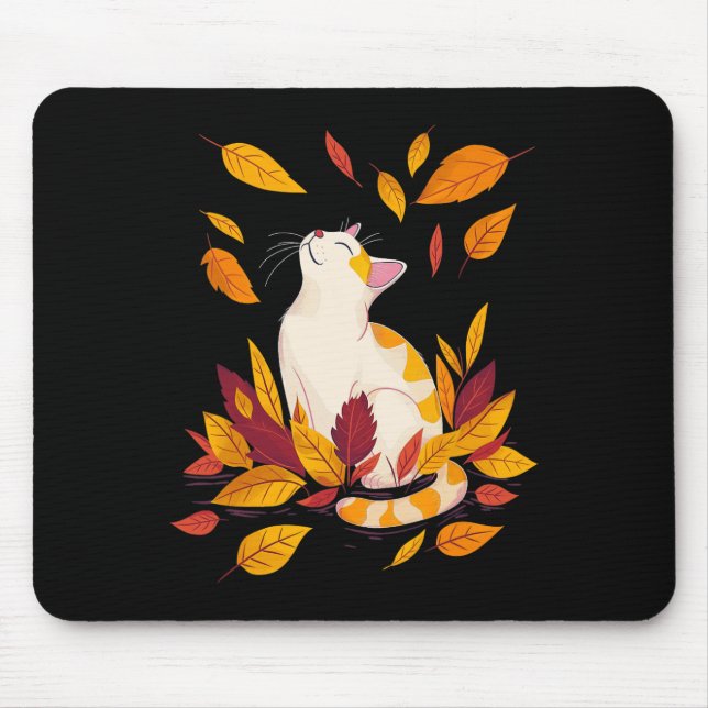 Cat Fall Leaf Tree Hello Autumn Thanksgiving  Mouse Mat (Front)