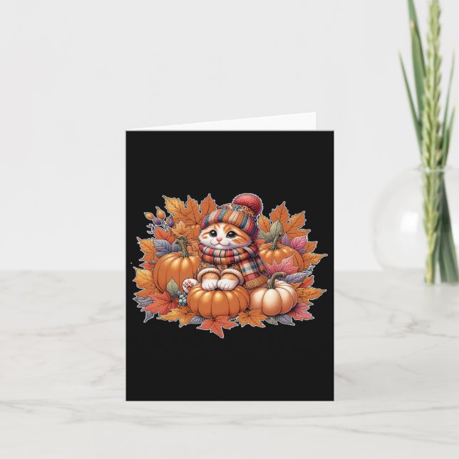 Cat-fall-leaves-hello-autumn-cat-kitten-lover-than Card (Front)