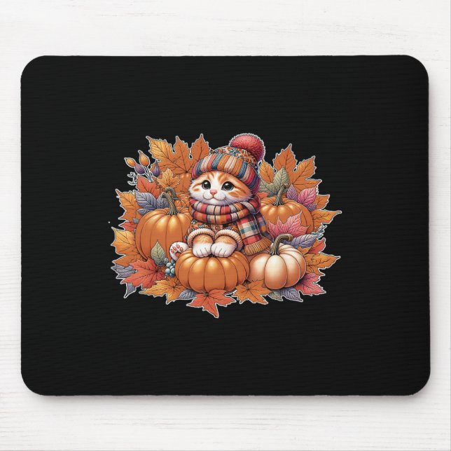 Cat-fall-leaves-hello-autumn-cat-kitten-lover-than Mouse Mat (Front)