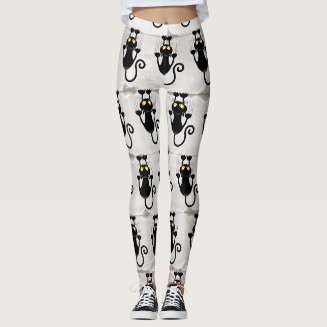 Cat Falling down fun cartoon character Leggings (Front)