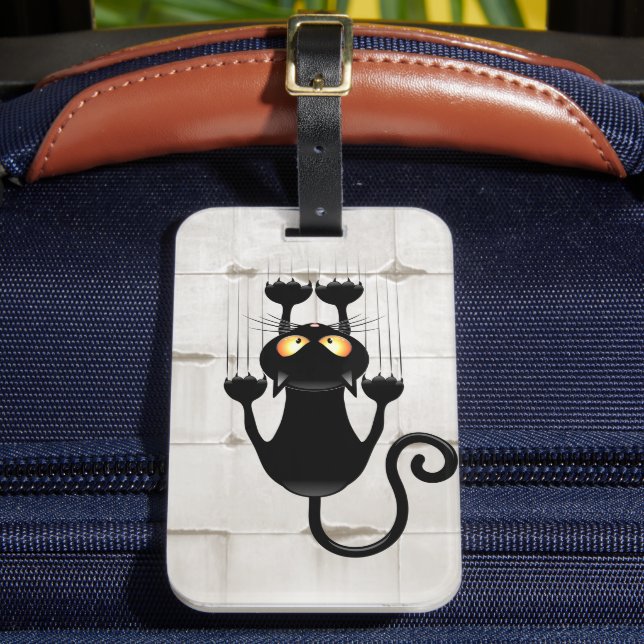 Cat Falling down fun cartoon character Luggage Tag (Front Insitu 2)