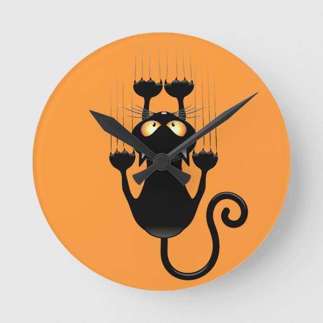 Cat Falling down fun cartoon character Round Clock (Front)