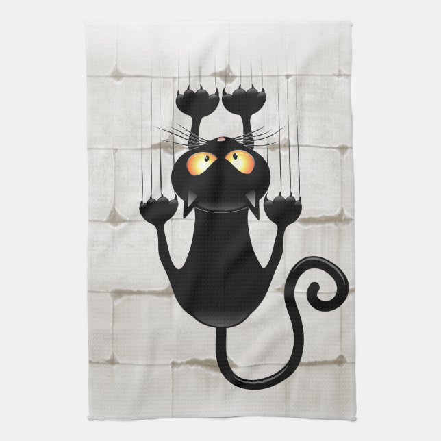 Cat Falling down fun cartoon character Tea Towel (Vertical)