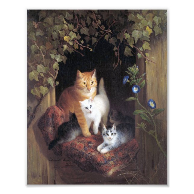 Cat Family and Ivy Leaf by Henriette Ronner-Knip Photo Print (Front)