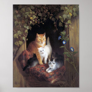 Cat Family and Ivy Leaf by Henriette Ronner-Knip Poster