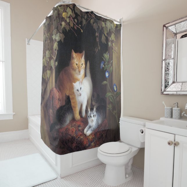 Cat Family and Ivy Leaf by Henriette Ronner-Knip Shower Curtain (In Situ)