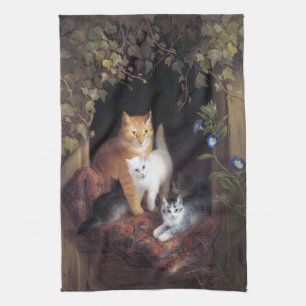 Cat Family and Ivy Leaf by Henriette Ronner-Knip Tea Towel
