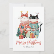 Cat Family at Christmas Holiday Card