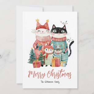 Cat Family at Christmas Holiday Card