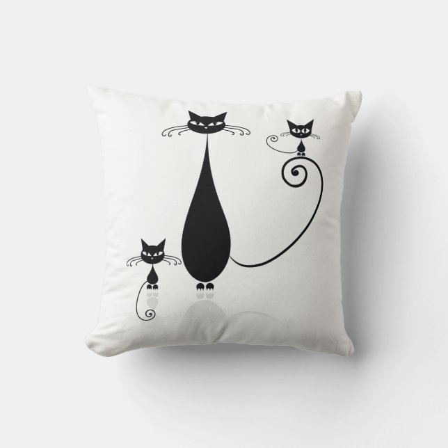 Cat Family  Black Stylised Cats Cushion (Front)