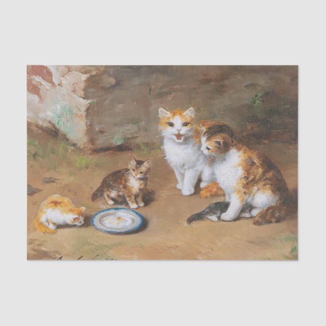 Cat Family by Alfred-Arthur Brunel de Neuville Tissue Paper (Front)