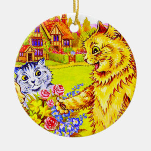 Cat Family in Garden Ceramic Tree Decoration