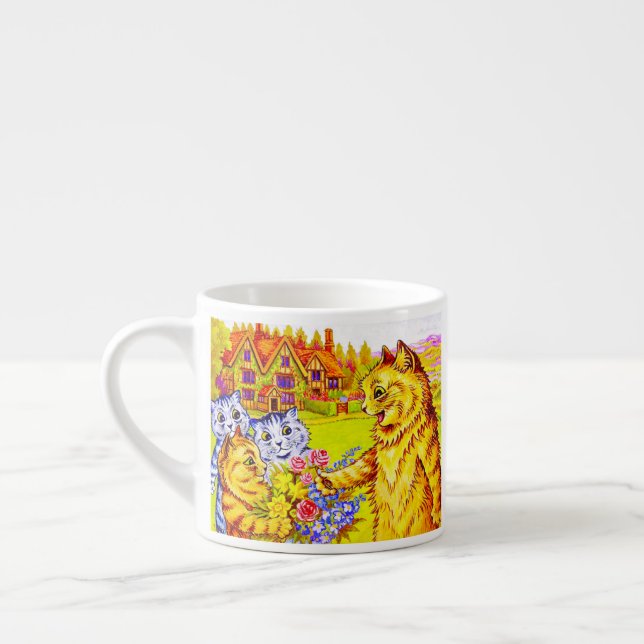 Cat Family in Garden Espresso Cup (Left)