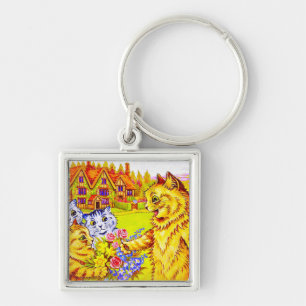Cat Family in Garden Key Ring