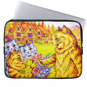 Cat Family in Garden Laptop Sleeve