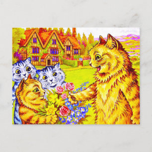 Cat Family in Garden Postcard